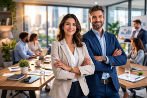 Foto descreve dois empreendedores que podem contratar um plano de saúde empresarial mei